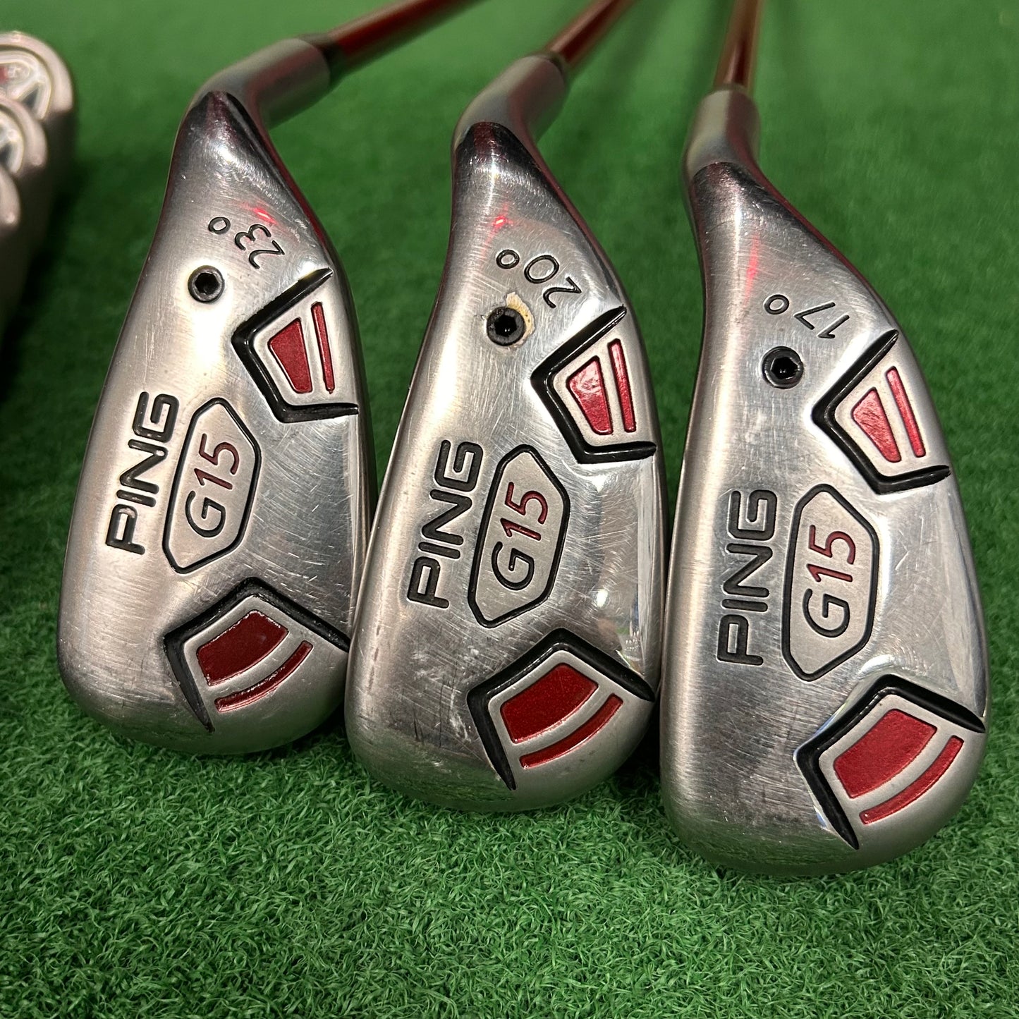 RH Ping G15 Combo Iron Set EXTENDED (3H, 4H, 5H, 5-PW, UW, SW, LW). Stiff Flex.