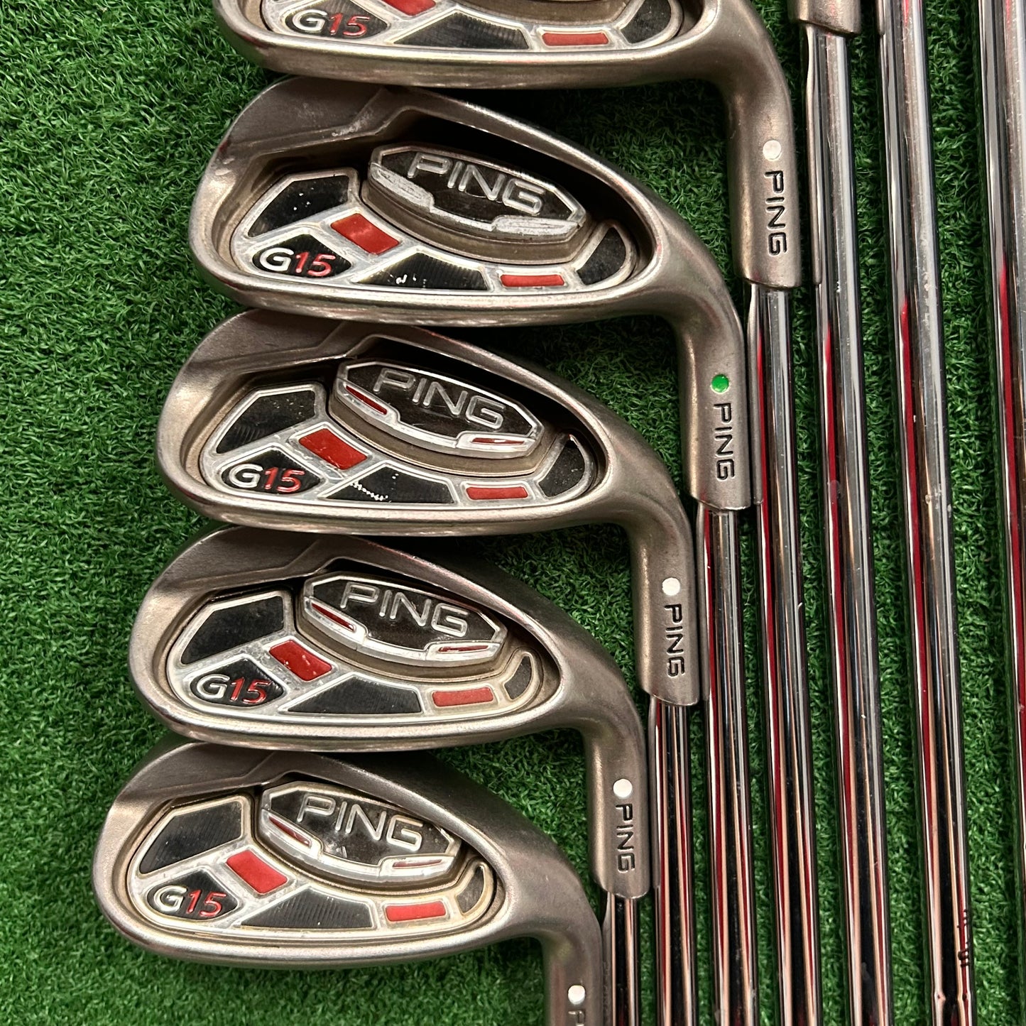 RH Ping G15 Combo Iron Set EXTENDED (3H, 4H, 5H, 5-PW, UW, SW, LW). Stiff Flex.